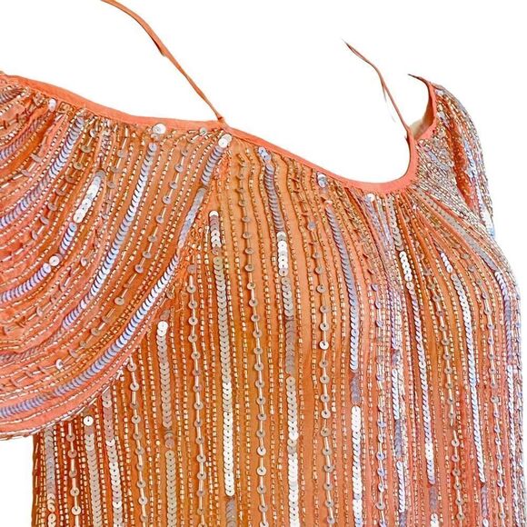 Parker Border Cold Shoulder Beads Sequins Embellished Marmalade Blouse Sz XS - Picture 3 of 8